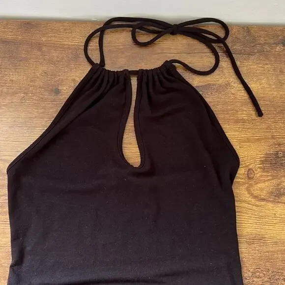 Forever 21 Black Self-Tie Halter Deep Cut Chest Bodysuit - Picture 3 of 12